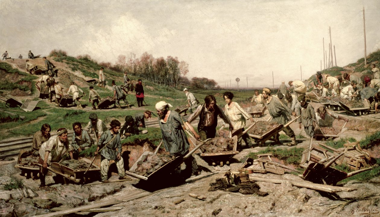 Reparasjon av jernbanen, 1874 av Konstantin Apollonovich Savitsky