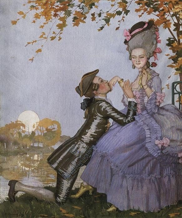 En ung mann og en dame. N av Konstantin Andreevic Somov
