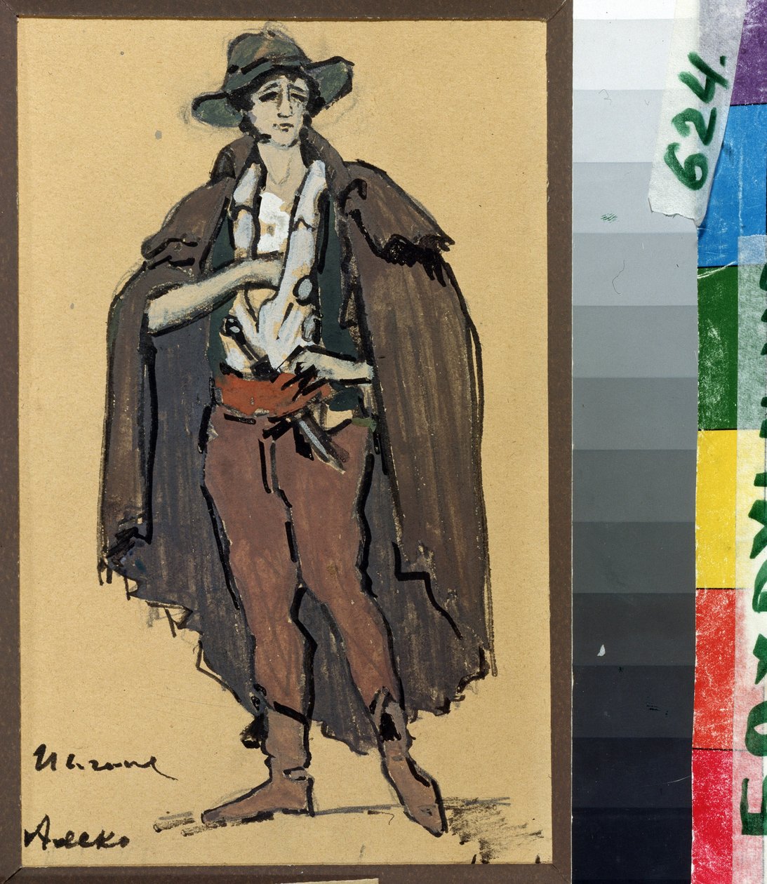 Kostymedesign for operaen ""Aleko"" av Sergei (Serguei) Rachmaninov (Serge Rachmaninoff) (1873-1943) (Kostumedesign for operaen Aleko av S. Rachmaninov). Verk av Konstantin Alexeyevich Korovin (Constantin Korovin) (1861-1939), akvarell og gouac av Konstantin Alekseevich Korovin