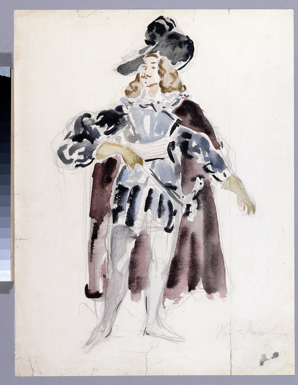 Kostymedesign for operaen ""Le guest de pierre"" av Alexandre Dargomyjski (1813-1869) (Kostumedesign for operaen Steingjesten av A. Dargomyzhsky). Verk av Konstantin Alexeyevich Korovin (Constantin Korovin) (1861-1939), akvarell på papir av Konstantin Alekseevich Korovin