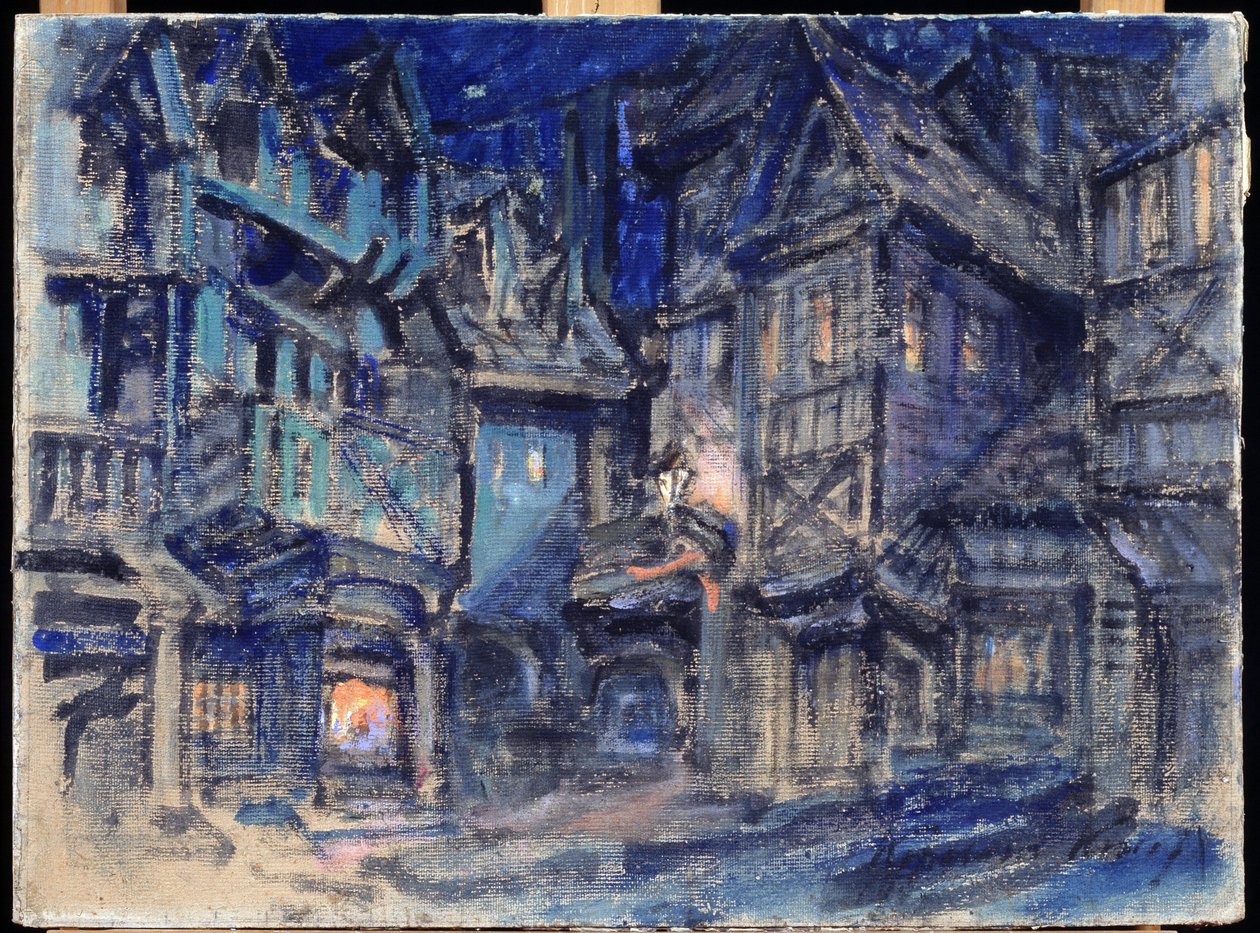 Scenedesign for balletten Esmeralda av Anton Simon (1851-1916) (Scenedesign for balletten Esmaralda av A.Simon). Verk av Konstantin Alexeyevich Korovin (Constantin Korovin) (1861-1939), tempera på papp av Konstantin Alekseevich Korovin