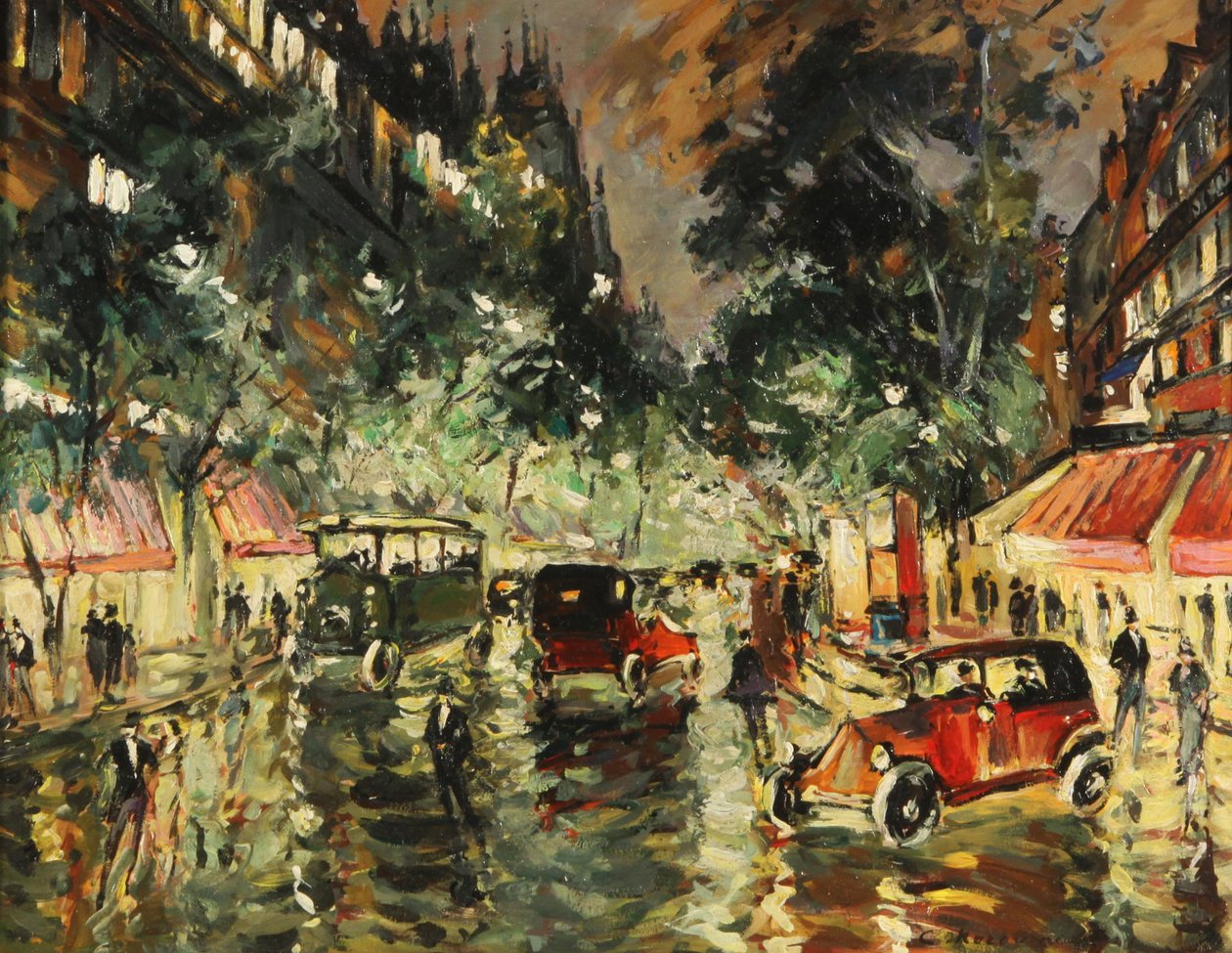 Regnfull natt i Paris, 1930-tallet av Konstantin Alekseevich Korovin