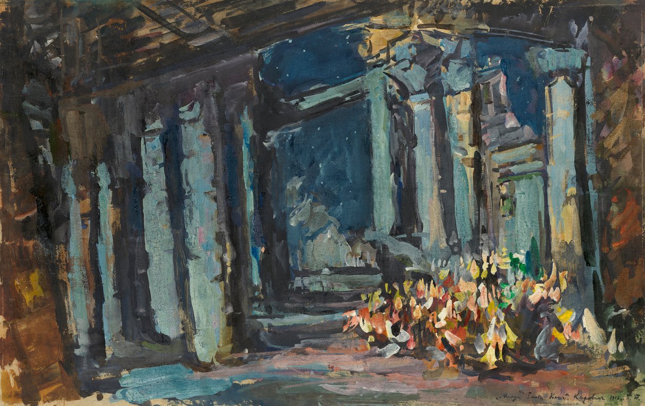 Kleopatras palass, egyptisk sal. Scenedesign for operaballetten Mlada av Rimsky-Korsakov, 1916. av Konstantin Alexeyevich Korovin