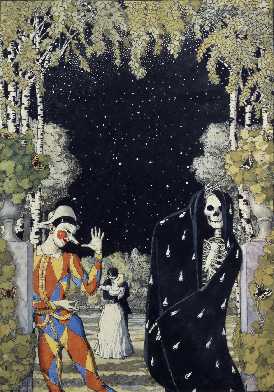 Harlekin og døden, 1907 av Konstantin Andreevic Somov