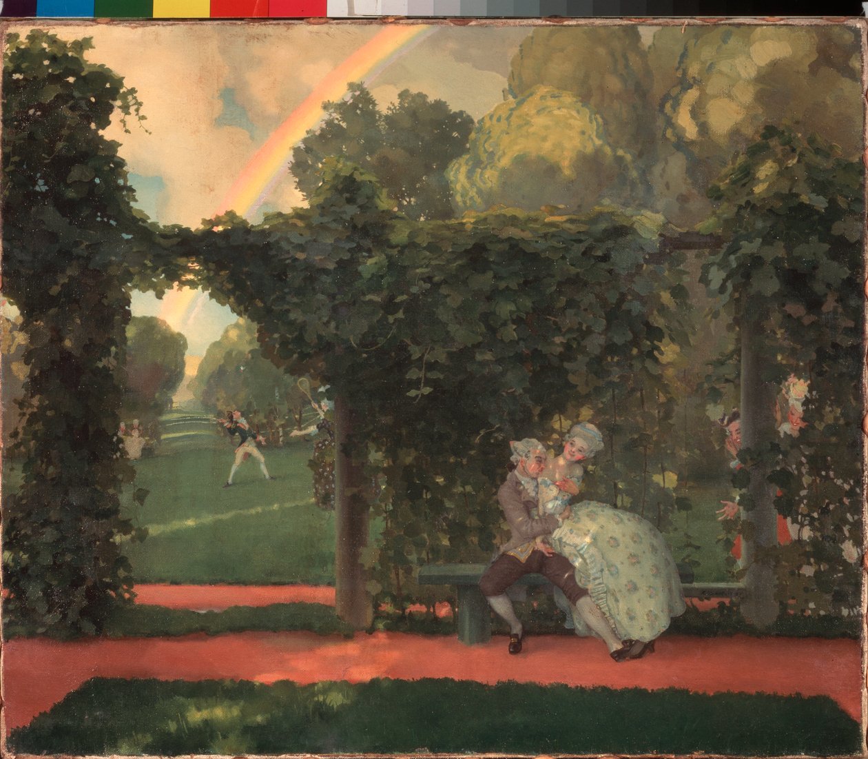 Kysset håner. Maleri av Konstantin (Constantin) Andreyevich Somov (1869-1939), olje på lerret av Konstantin Andreevic Somov