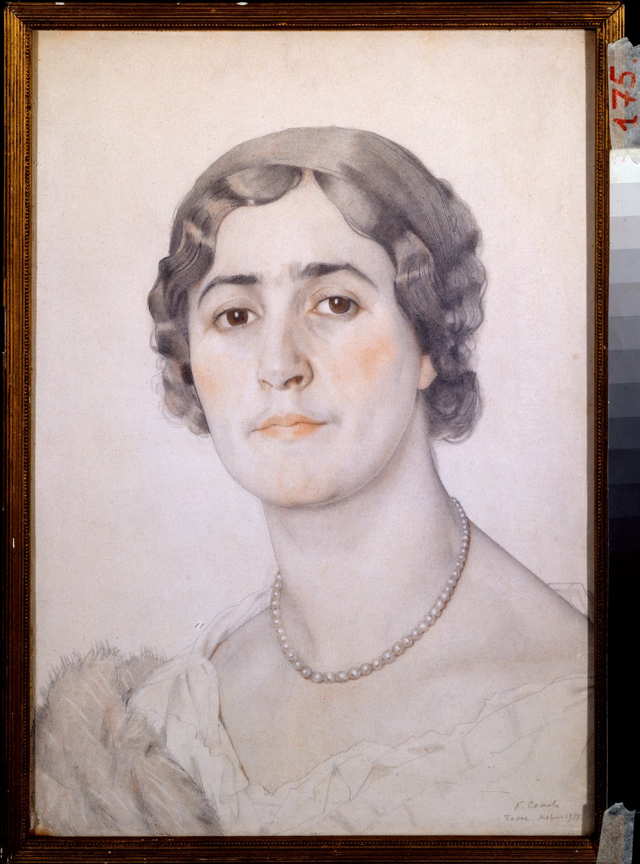 Portrett av skuespillerinnen D G Karysheva (?) (Portrett av skuespillerinnen D G Karysheva) - Verk av Konstantin (Constantin) Andreyevich Somov (1869-1939), akvarell, sangvin og pastell på papir av Konstantin Andreevic Somov