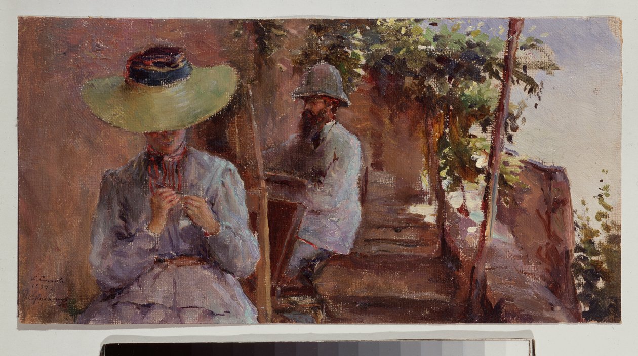 Portrett av billedhuggeren Artemi Ober (1843-1917) med sin kone. Maleri av Konstantin (Constantin) Andreyevich Somov (1869-1939), olje på lerret av Konstantin Andreevic Somov