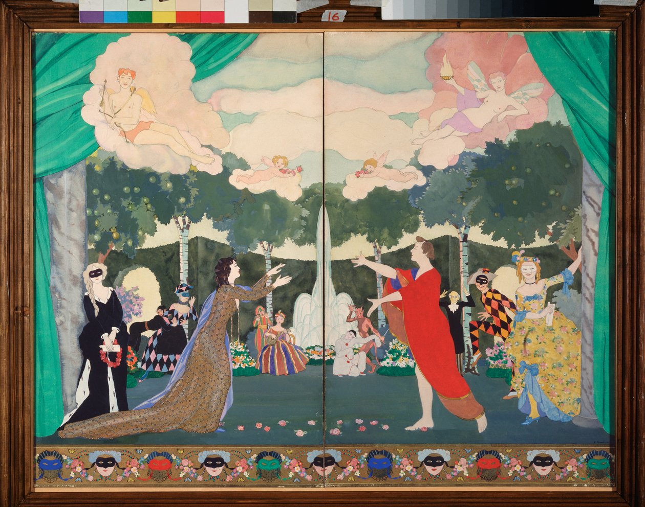 Gardindesign for Free Theatre i Moskva - Verk av Konstantin (Constantin) Andreyevich Somov (1869-1939), akvarell på papir av Konstantin Andreevic Somov