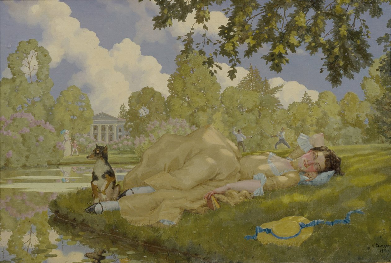 Sovende kvinne i en park, 1922 av Konstantin Andreevic Somov