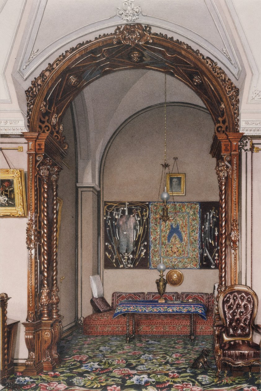 Interiør av Vinterpalasset. The Alcove of the Study of Grand Prince Nicholas Nicolaievich, midten av det 19. århundre. av Konstantin Andreyevich Ukhtomsky