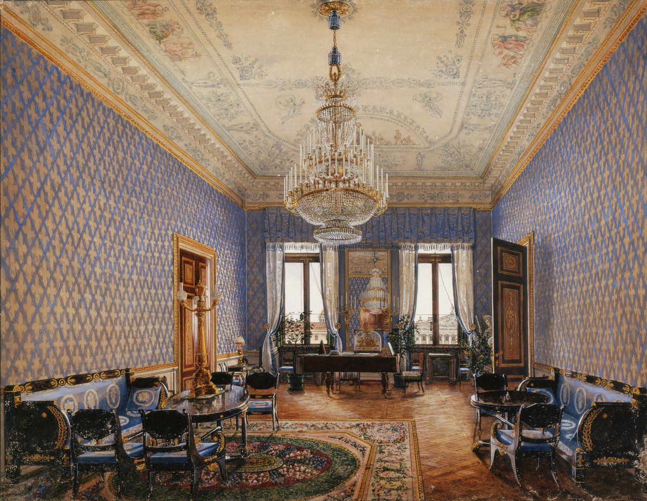 Interiør av Vinterpalasset. Salongen til storprinsesse Maria Nikolayevna, 1837 av Konstantin Andreyevich Ukhtomsky