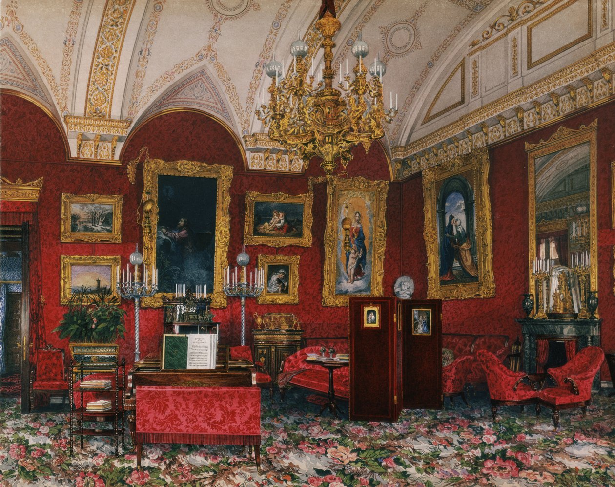 Interiør av Vinterpalasset. Studiet av storprinsesse Maria Nikolayevna, slutten av 1800-tallet. av Konstantin Andreyevich Ukhtomsky