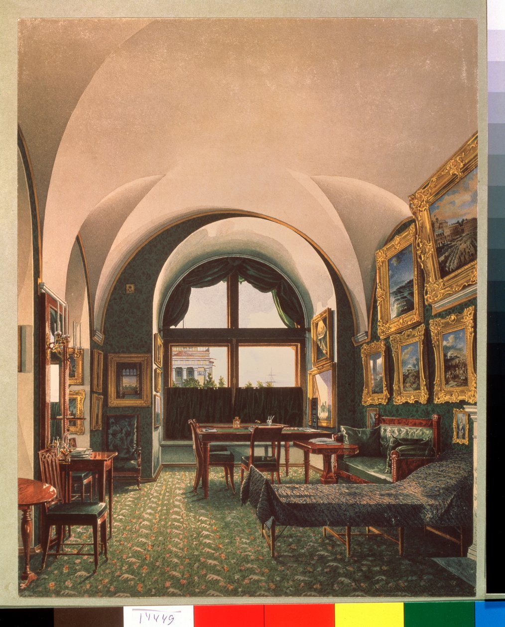 Den lille studien av keiser Nicholas I i Vinterpalasset i St. Petersburg - Arbeid Konstantin Andreyevich Ukhtomsky (Constantin Oukhtomsky) (1818 -1881), aqua av Konstantin Andreyevich Ukhtomsky