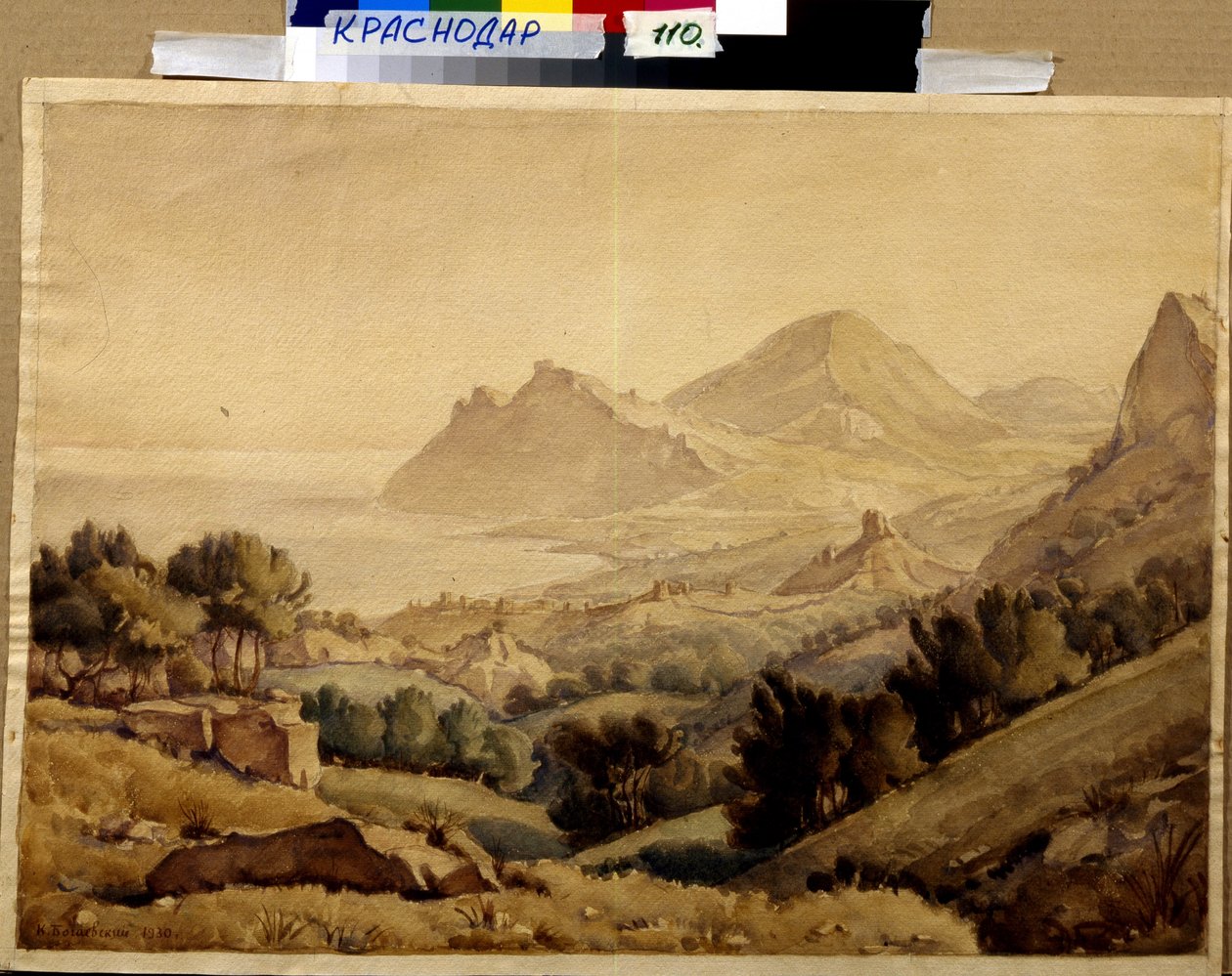 ""Landskap av fjell og ruiner av en by"" (Ancient town) Maleri av Konstantin Bogayevsky (1872-1943) Dim 46x64 cm F Kovalenko Museum of Art, Krasnodar av Konstantin Bogayevsky