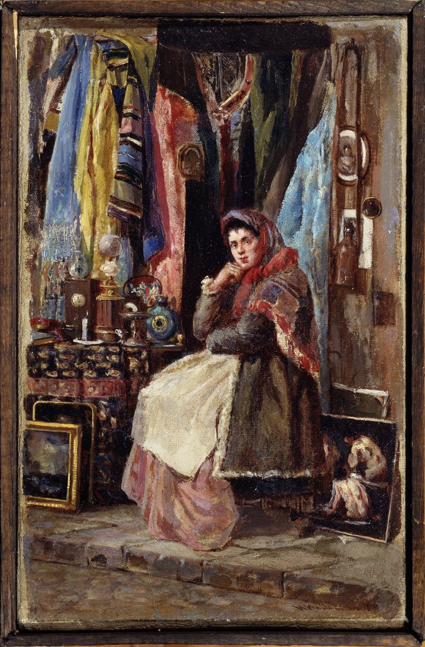 Boutique de curiosites (Curiosity Shop). Peinture de Konstantin Yegorovich Makovsky (Constantin Makovski) (1839-1915), huile sur toile. Art russe 19e siecle. M.Tuganov Art Museum of the North Ossetian, Vladikavkaz (Vladicaucaze) (russland). av Konstantin Egorovich Makovsky