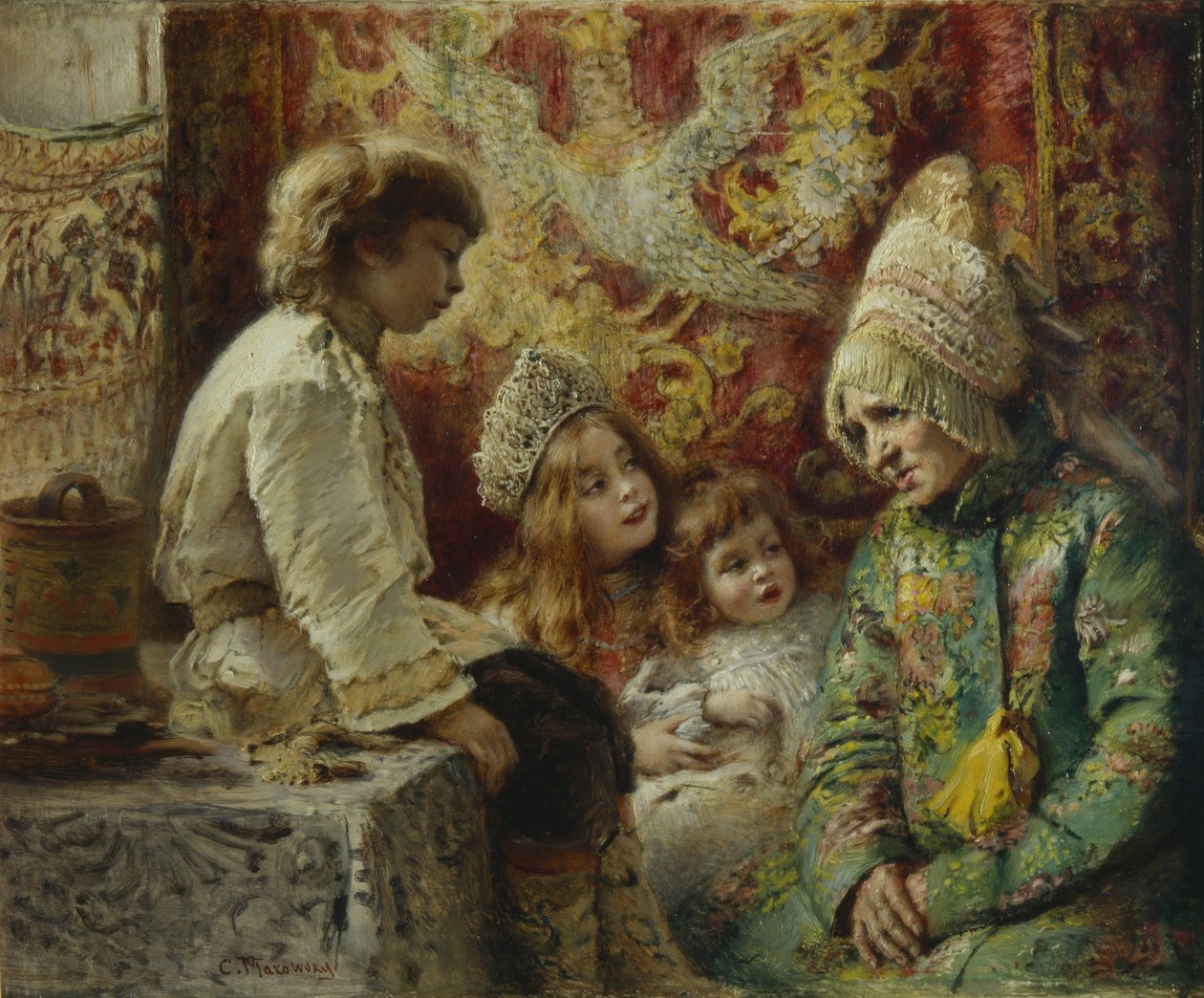 Bestemor med barn Bestemors eventyr, 1882 av Konstantin Egorovich Makovsky
