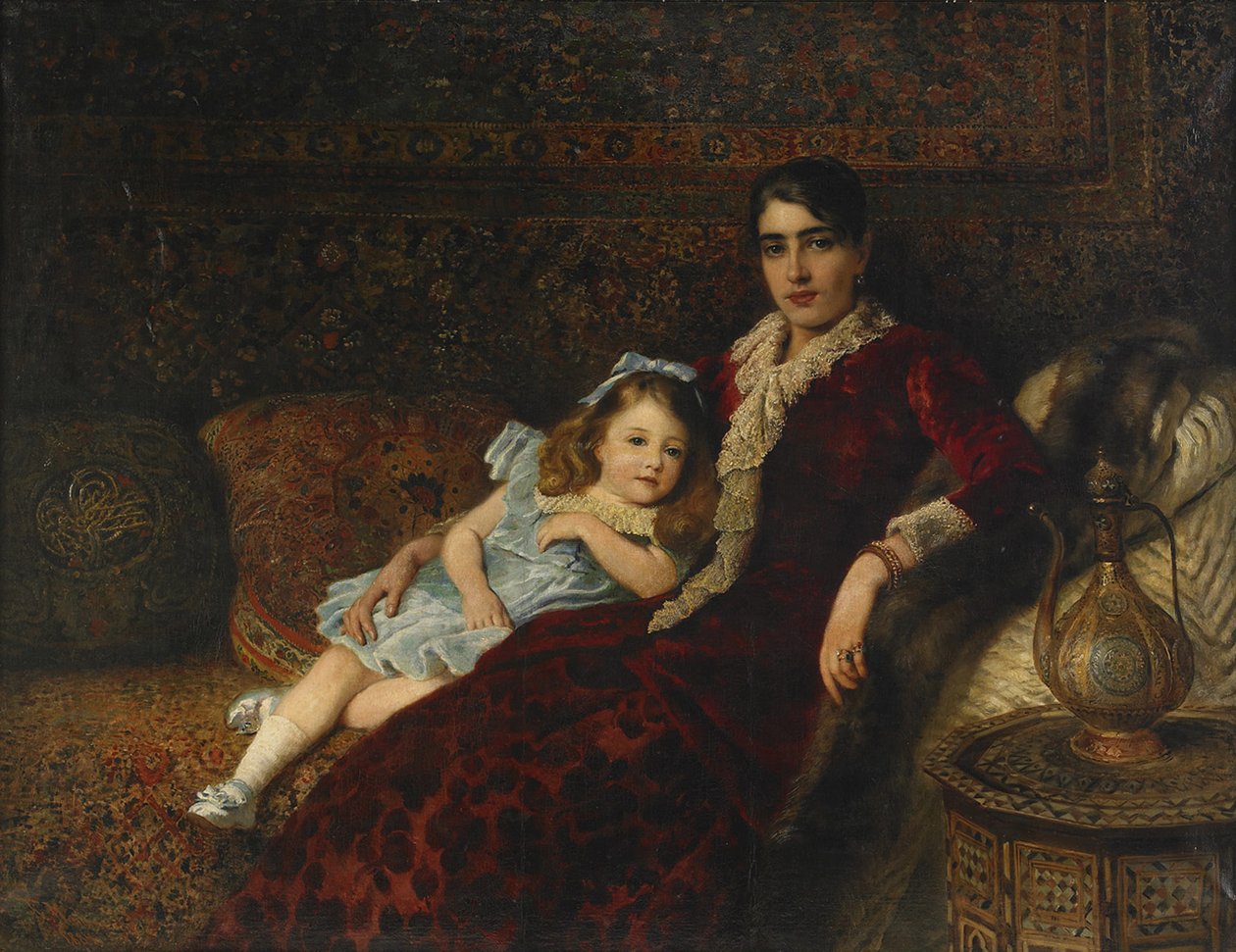 Interiør med mor og datter, 1884 av Konstantin Egorovich Makovsky