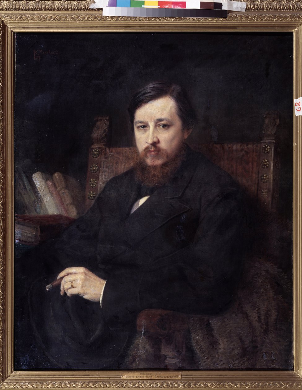 Portrett av komponisten Mikhail P. Azanchevsky (Azanchevsky) (1839-1881) (Portrett av komponisten M.P.Azanchevsky). Maleri av Konstantin Yegorovich Makovsky (Constantin Makovsky) (1839-1915), olje på lerret av Konstantin Egorovich Makovsky