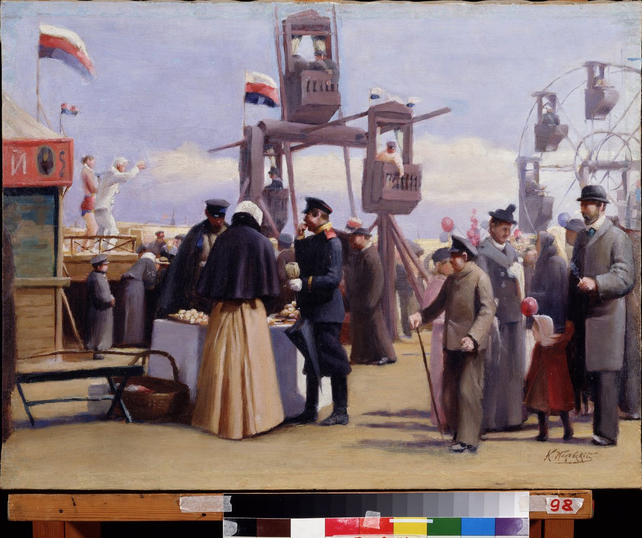 Boder på Moskva-messen. (Moskva Fair Show Booths). Maleri av Konstantin Yegorovich Makovsky (Constantin Makovsky) (1839-1915), olje på lerret. Russisk kunst fra 1800-tallet. Statens kunstmuseum i Chuvash Republic, Cheboksary (Chuvashia, Russland). av Konstantin Egorovich Makovsky