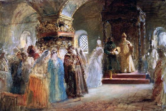 Tsar Alexei Michaylovich (1629-76) velger en brud av Konstantin Egorovich Makovsky