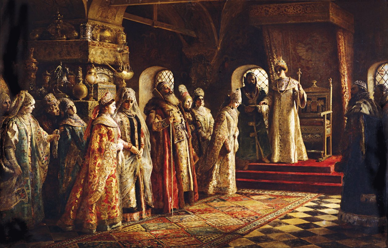 Tsar Alexei Mikhailovich velger en brud, 1886 av Konstantin Egorovich Makovsky