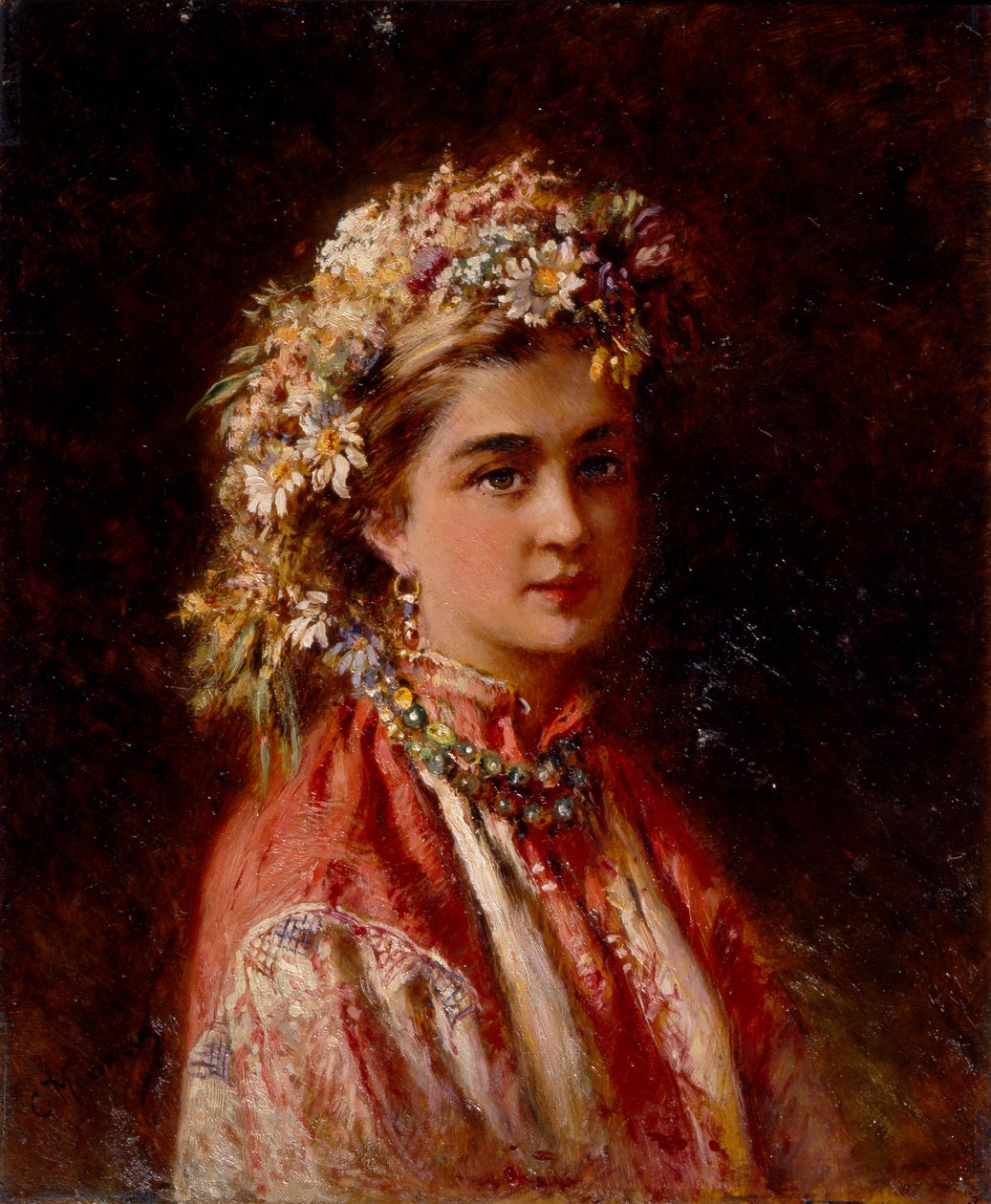 Ung jente med blomsterkrans av Konstantin Egorovich Makovsky
