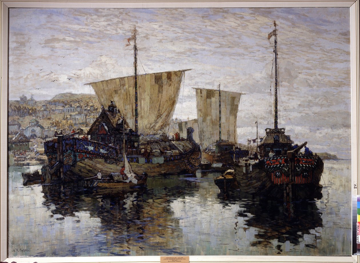 ""Båter. "Novgorod den store" -maleri av Konstantin (Constantin) Gorbatov (1876-1945) 1912 Regional Art Gallery, Volgograd av Konstantin Ivanovich Gorbatov