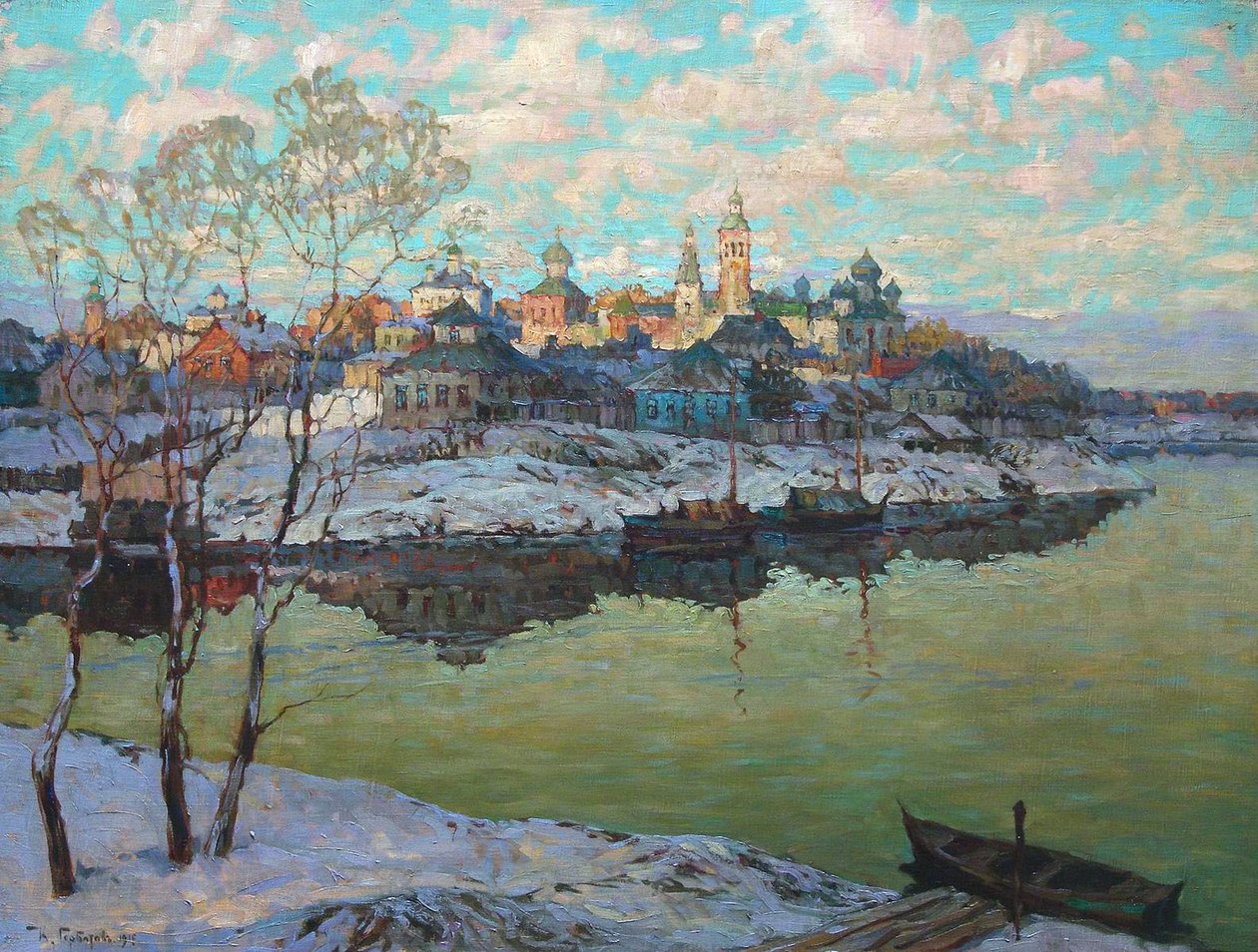 Tidlig vår, en by ved elven