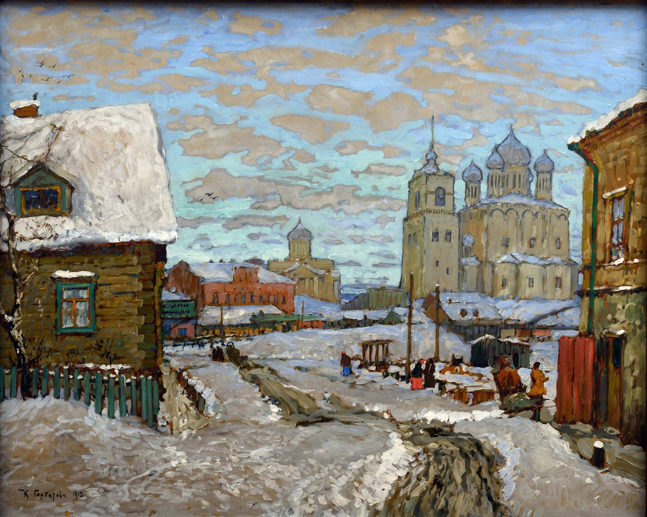 Gamle Pskov-paret Gorbatov, Konstantin Ivanovich (1876-1945). Olje han lerret av Konstantin Ivanovich Gorbatov