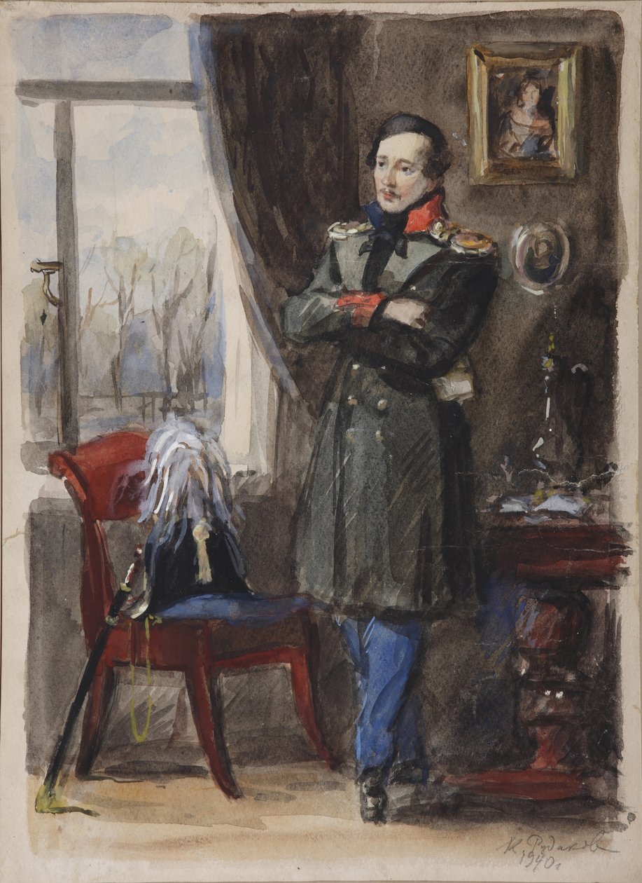 Portrett av poeten Mikhail Lermontov 1814-1841, 1940 av Konstantin Ivanovich Rudakov