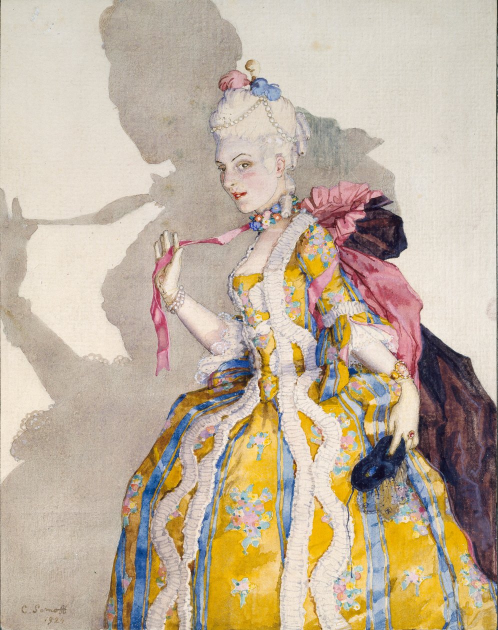 Design for et kostyme til en markis for ballerinaen Tamara Karsavina, 1924 av Konstantin Somov