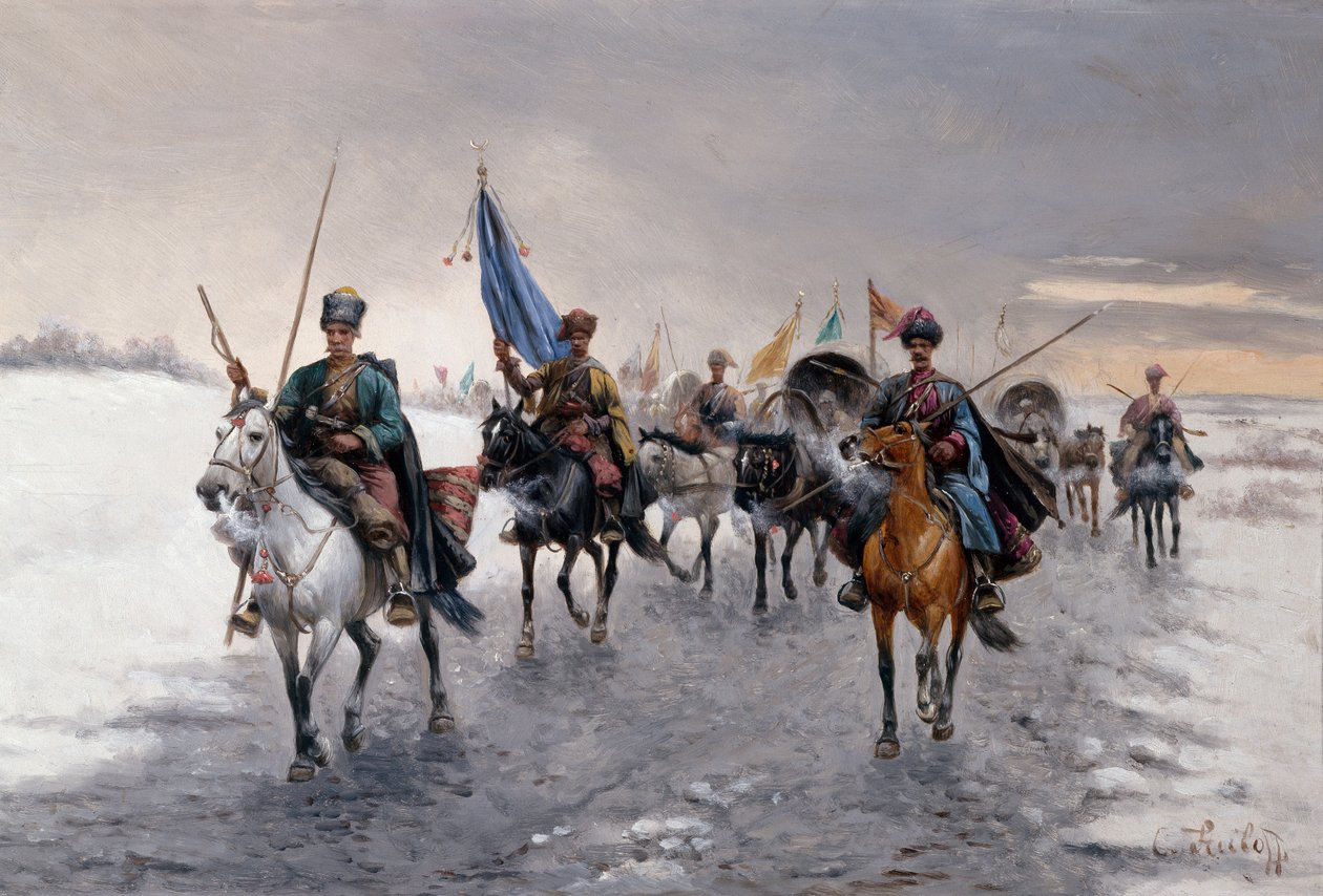 En gulltransport i Sibir (olje på lerret) av Konstantin Stoilov