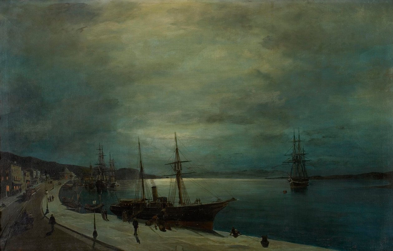Månebelyst havn av Konstantinos Volanakis