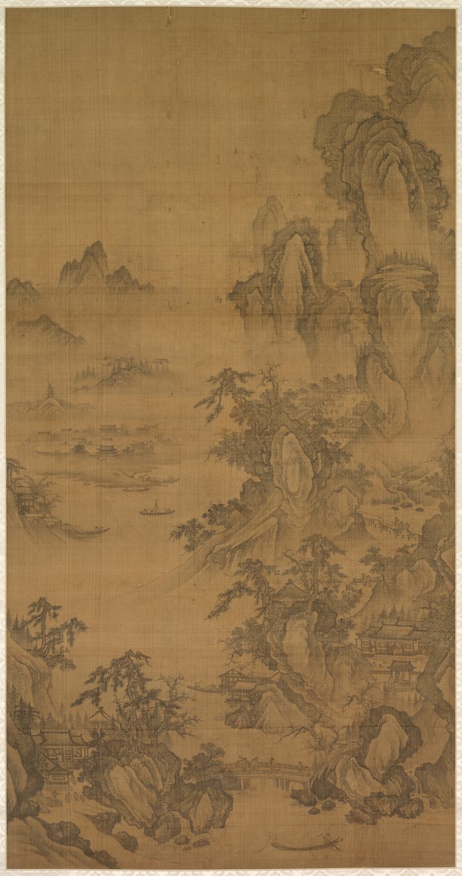 Fjellmarked, klart med stigende tåke av Korea, Joseon dynasty