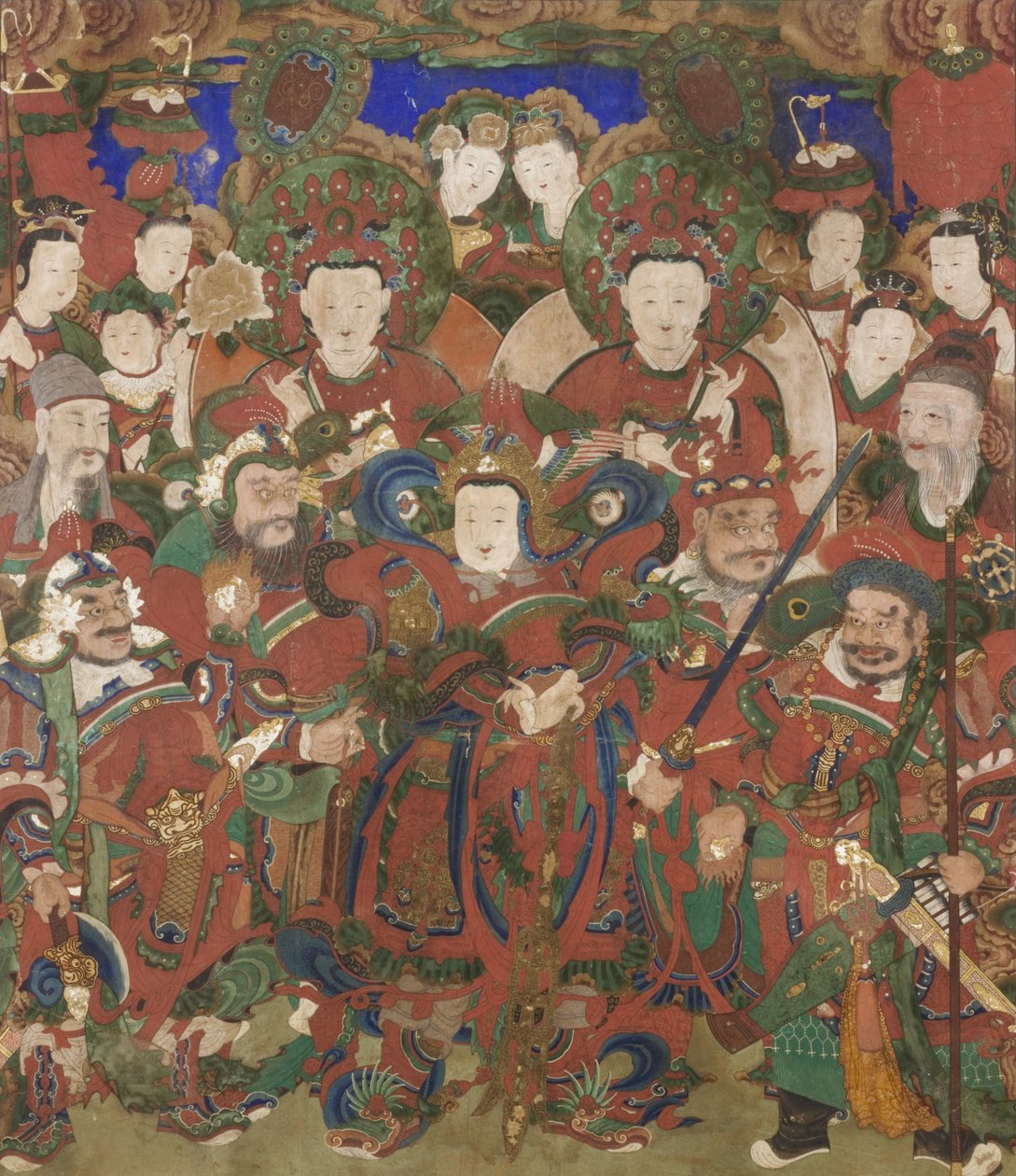 Bodhisattvas of the Protection of Buddhist Doctrine, 1891 (panel, blekk og farge på bomull) av Korean School