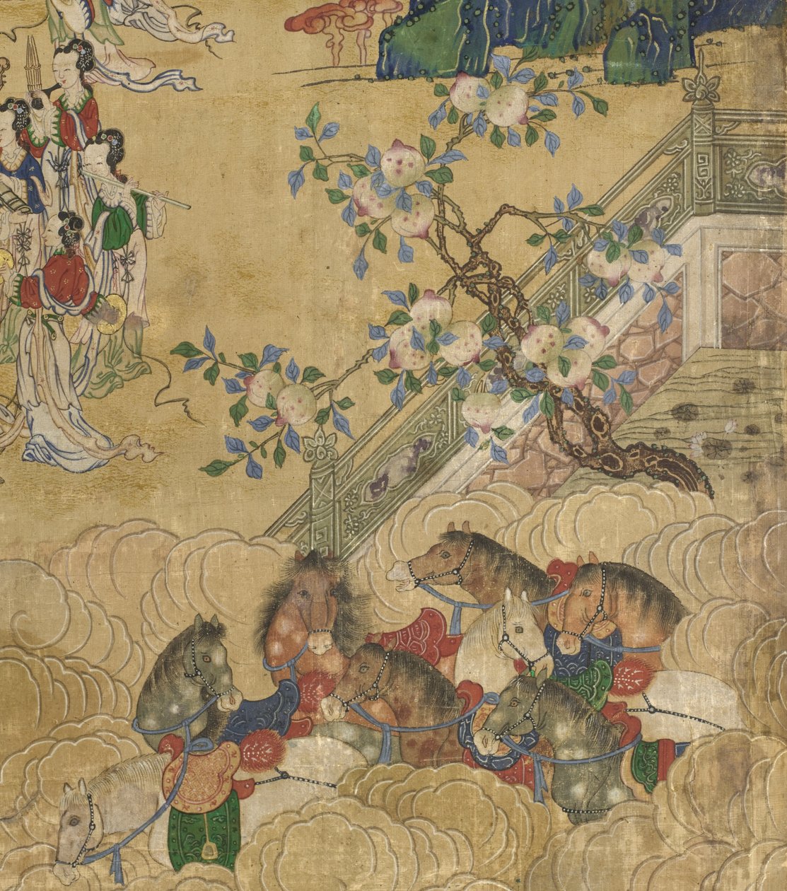 Detalj fra The Banquet of Seowangmo, ca. 1800 (blekk, farge og gull på silke) av Korean School