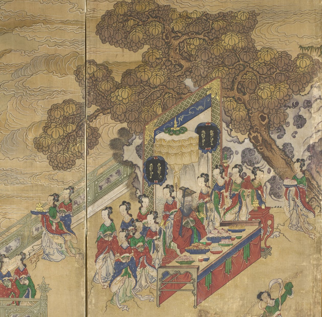 Dongwanggong, detalj fra The Banquet of Seowangmo, ca. 1800 (blekk, farge og gull på silke) av Korean School