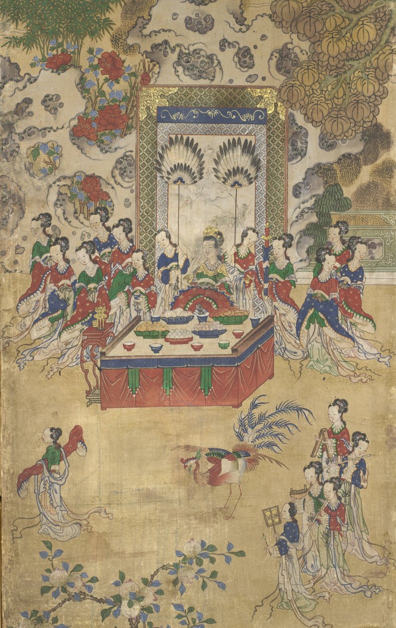 Seowangmo, detalj fra The Banquet of Seowangmo, ca. 1800 (blekk, farge og gull på silke) av Korean School