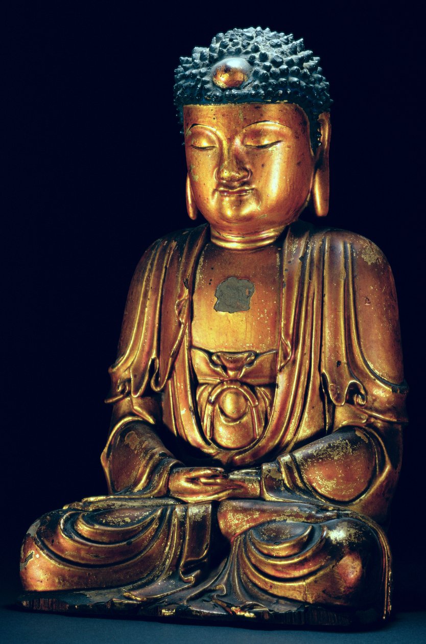 En figur av den sittende Buddha (gulllakk) av Korean School