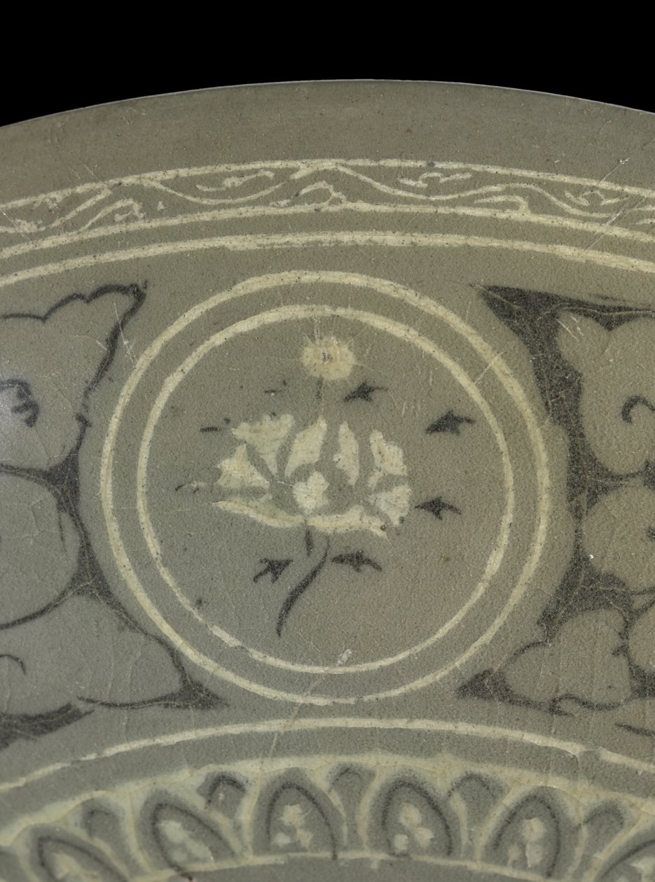 Skål med kraner og skyer, ca. 1150-1200 (celadonglasert steintøy) av Korean School