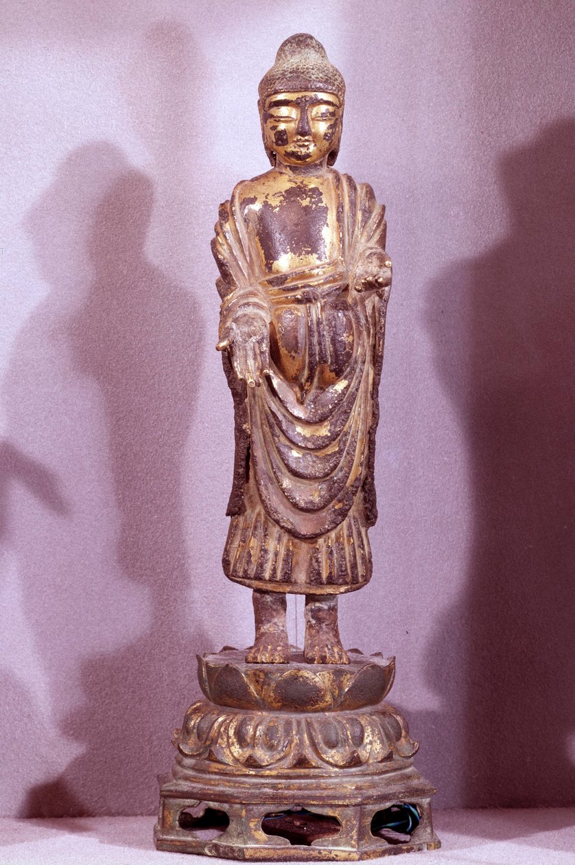 Coreen Art: Buddha-statuett i gylden bronse. Silla-periode, 800-tallet. Hyung pil Chun samling av Korean School