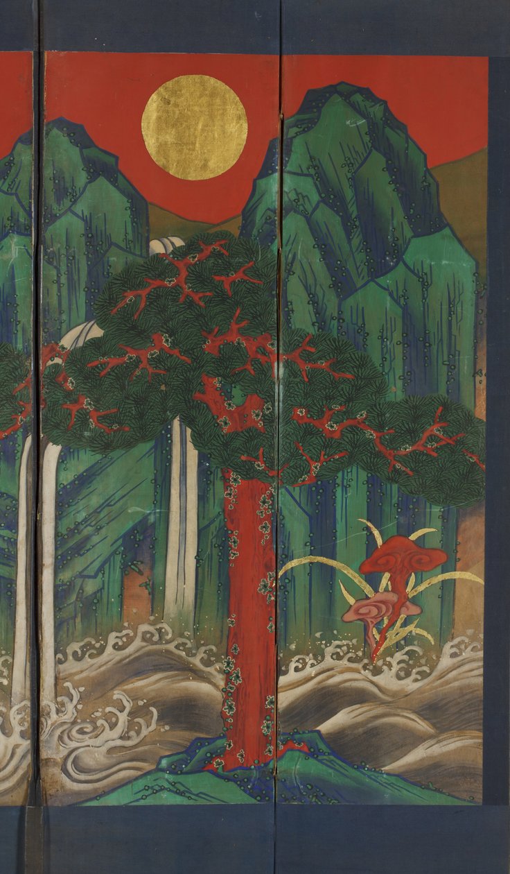 Landskap (tempera og bladgull på panel) av Korean School