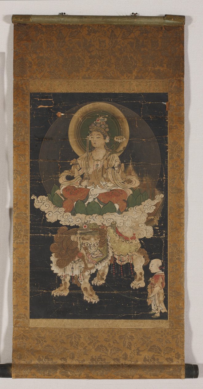 Manjushri (farge på silke, montert som en hengende rulle) av Korean School