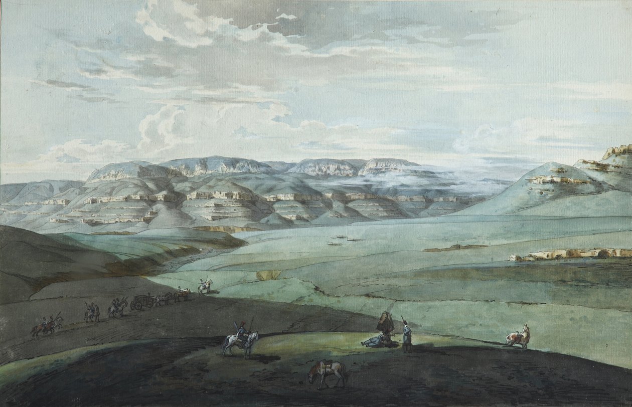 Utsikt over kaukasisk mineralvann og Kislovodsk festning, 1805 av Korneev