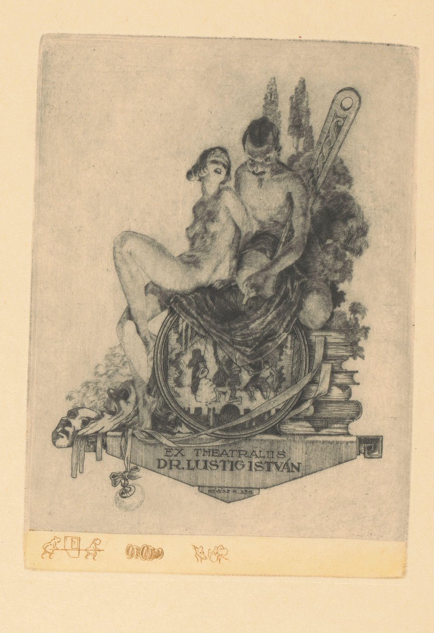 Det er ex libris til István Luszt Eks teater dr. István Lustig (tittel på objekt) av Kornél Révész