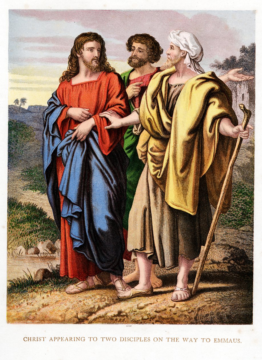 Kristus viser seg for de to disiplene på veien til Emmaus, ca 1860 av Kronheim and Co