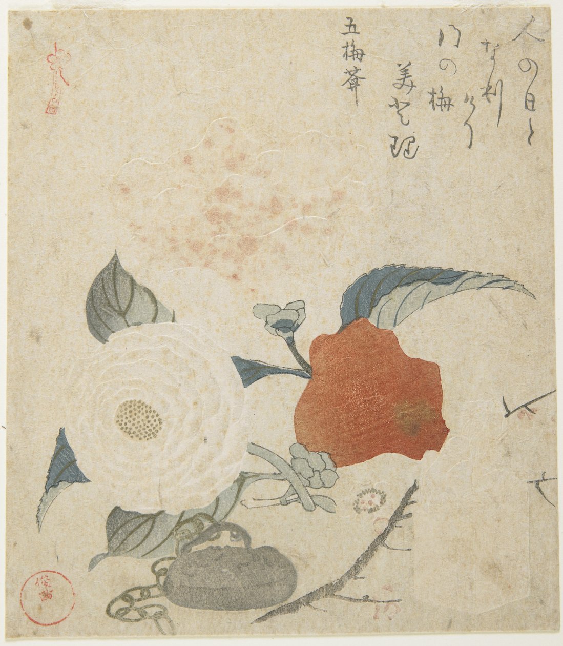 (Plum Branch, a Peony Flower and a Metal Seal), 1816 av Kubo Shunman