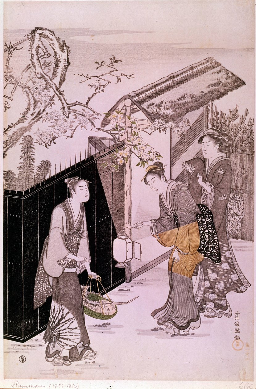 Tilbake fra poetisk aften i japansk vårtrykk av Shunman Kubo (1757-1820). Paris, Guimet-museet, Nasjonalmuseet for asiatisk kunst av Kubo Shumman