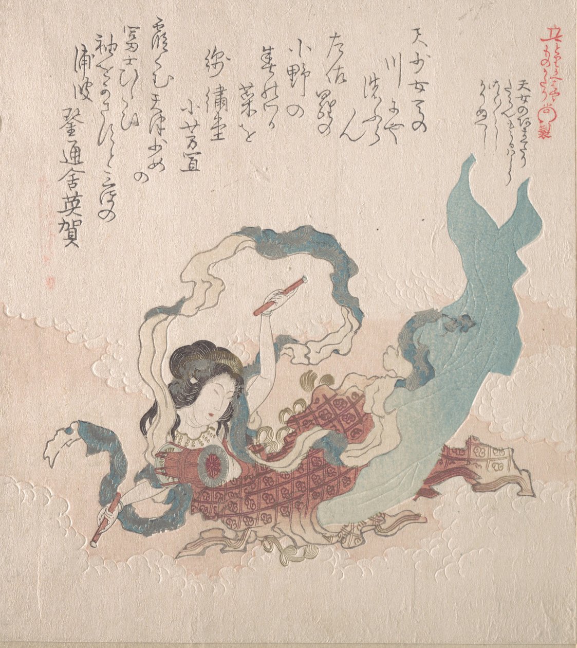 Jente i form av en guddommelighet som slår en tromme, 1800-tallet. av Kubo Shunman