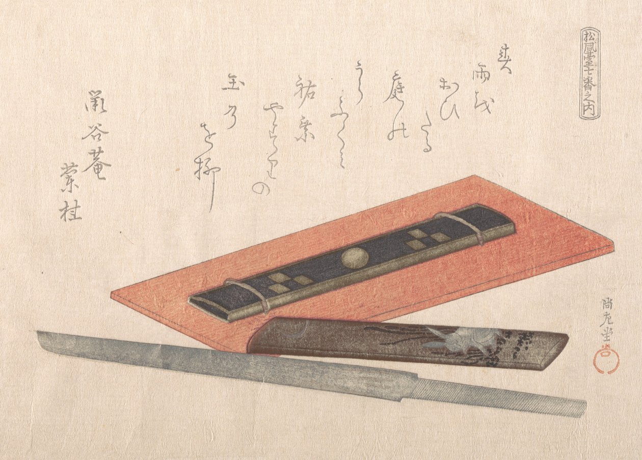 Kniv og to knivhåndtak, 1800-tallet. av Kubo Shunman